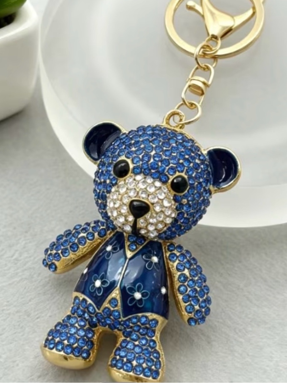 Sparkling Blue Bear Bag Charm , Key Chain